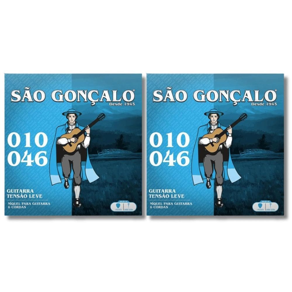 Kit 2 Encordoamento Guitarra São Gonçalo Tensão Leve 010