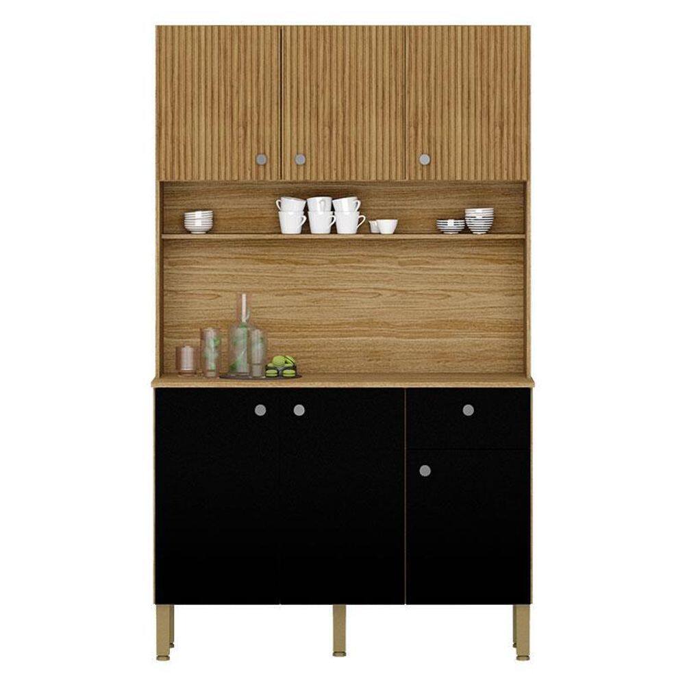 Kit Cozinha Style 6 Portas Freijó Nero Ripado - Kits Paraná