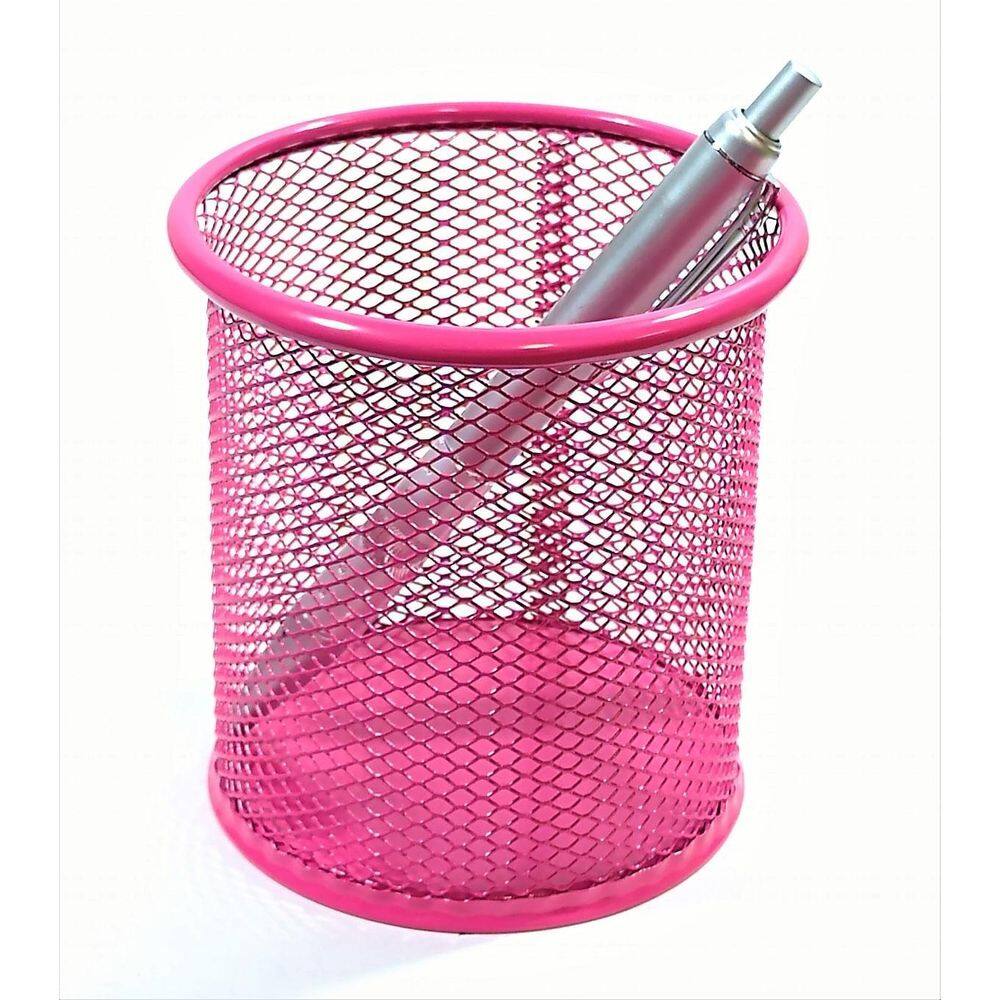 Porta Treco Organizador Telado Alumínio Redondo Rosa Pc8681