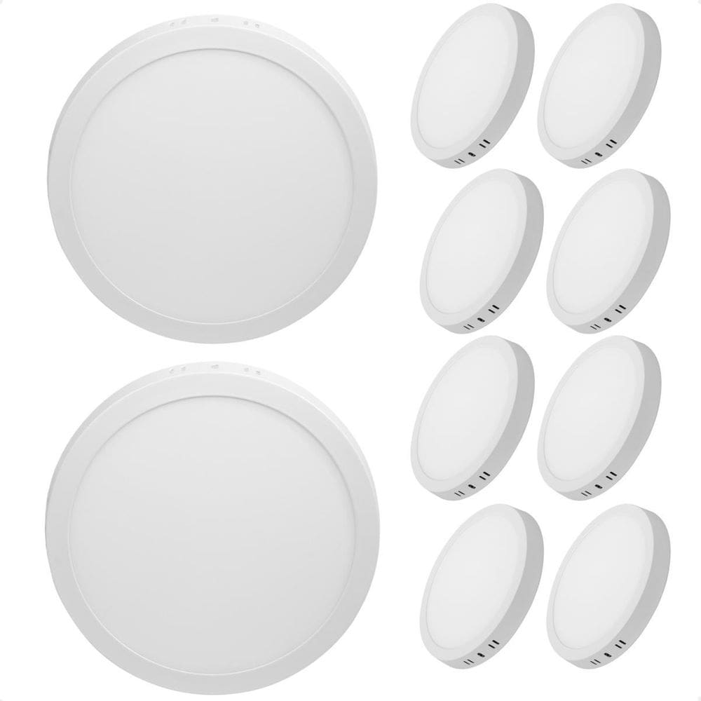 Kit 10 Painel De Led Redondo Sobrepor 12W Bivolt Taschibra