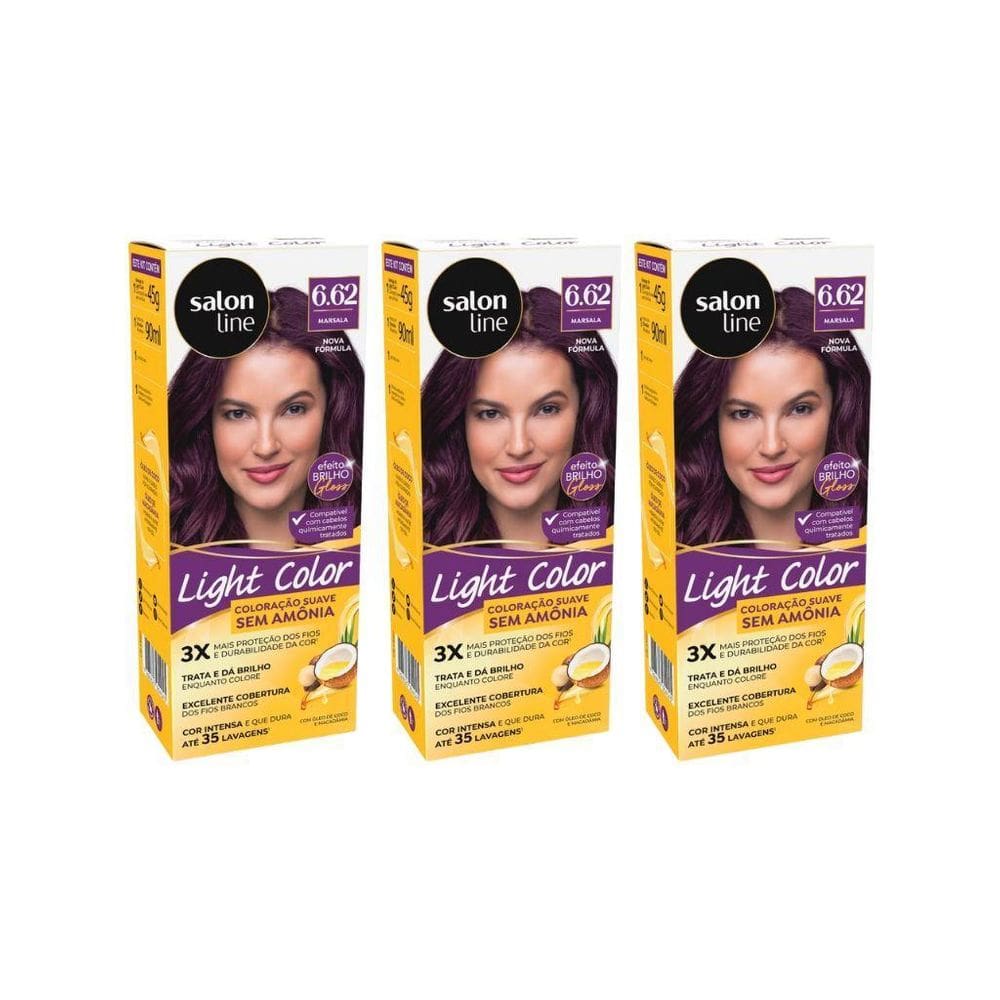 Coloraçao Light Color 6.62 Marsala - Kit Com 3Un