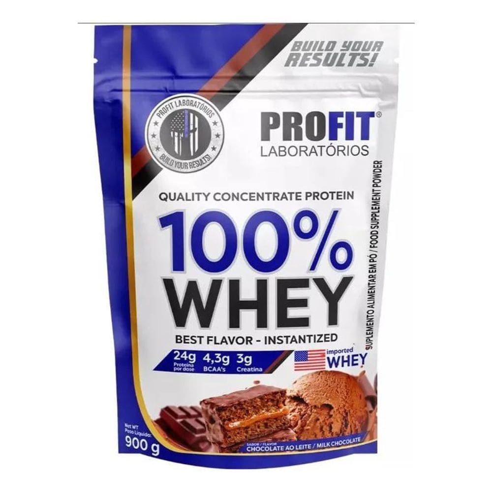 2X 100% Whey - Concentrado Refil 900G -Profit Sabor Chocolat
