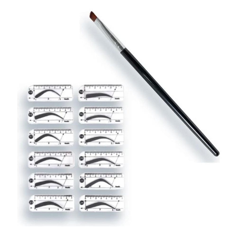 2X Kit 12 Desenhos Moldes Sobrancelhas Maquiagem Henna + Pin