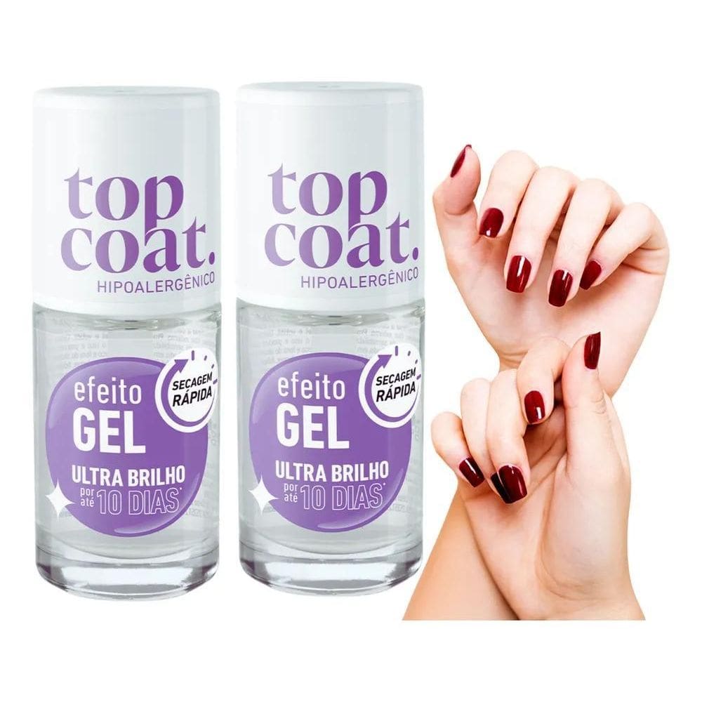 2X Kit 2 Top Coat Efeito Gel Hipoalergênico Duração 10 Dias