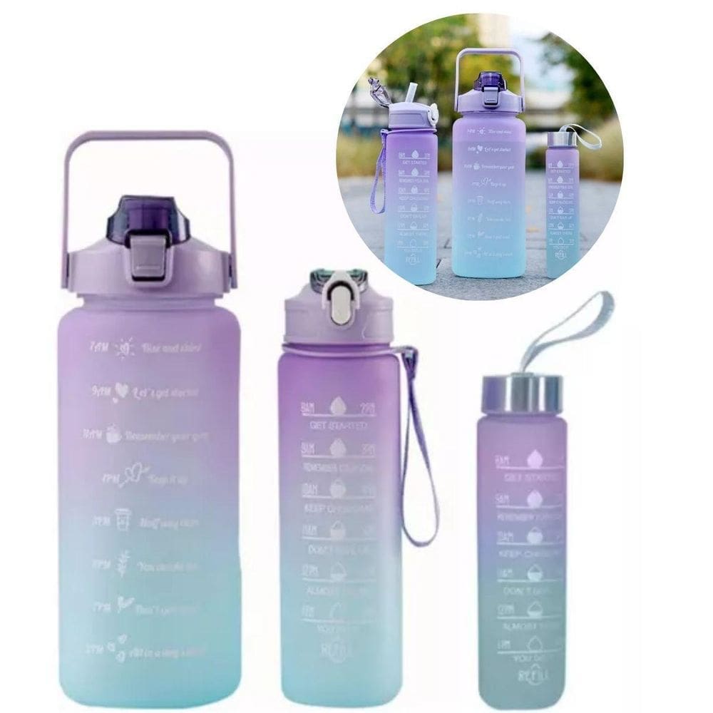 Kit Garrafa Motivacional De Agua De 2 Litros 900Ml 300Ml