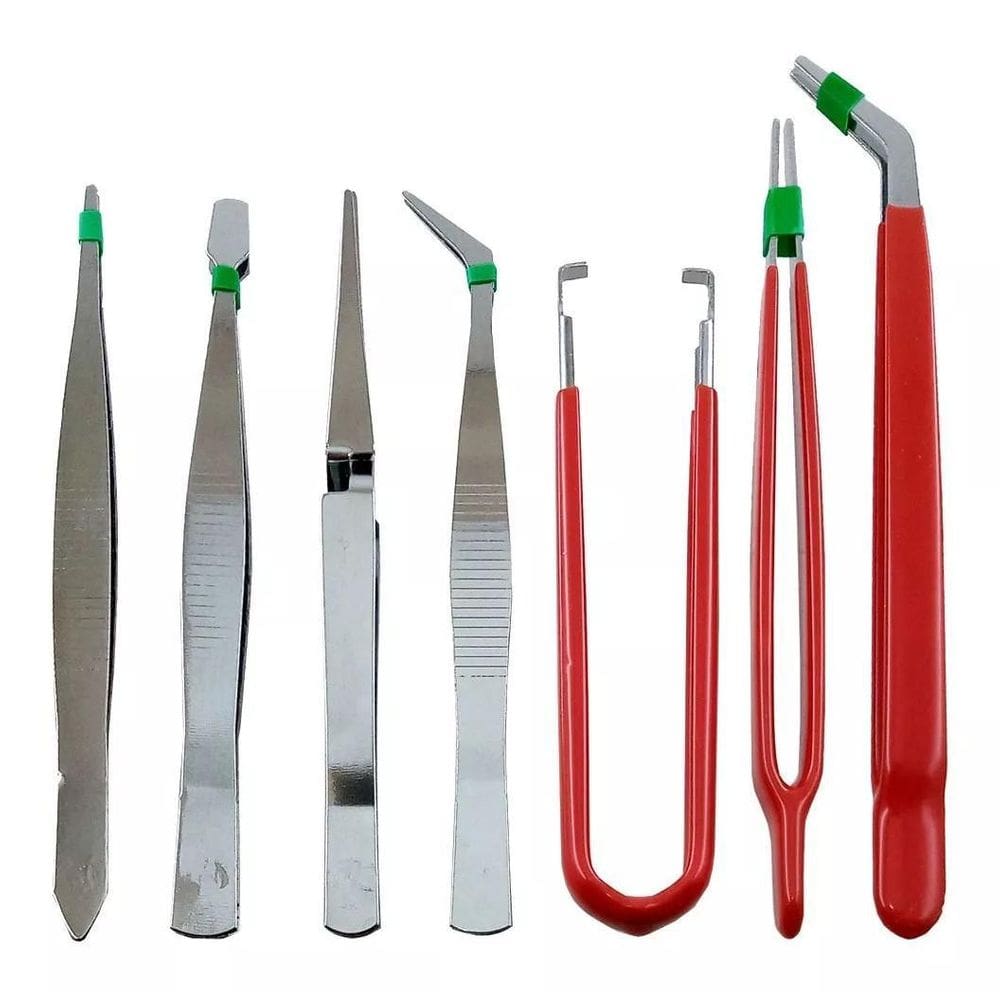 Kit Pinças De Precisão Niquel E Vermelho Com 7 Unidades