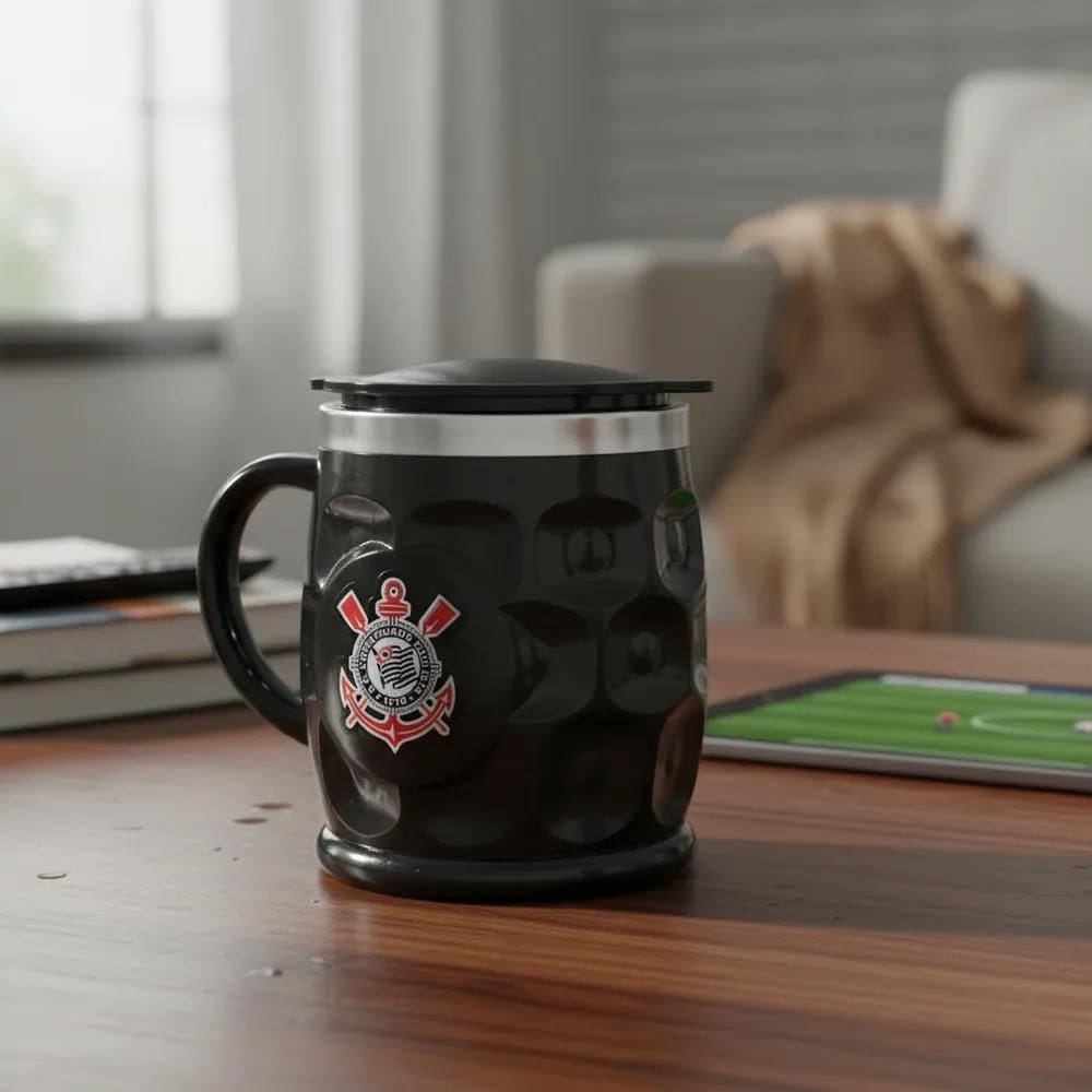 Caneca Térmica Relevo Com Tampa 500Ml - Corinthians