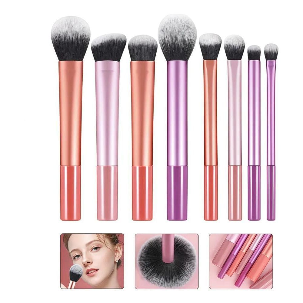 2X Pincel Maquiagem Kit 8 Peças Esfumar Contorn