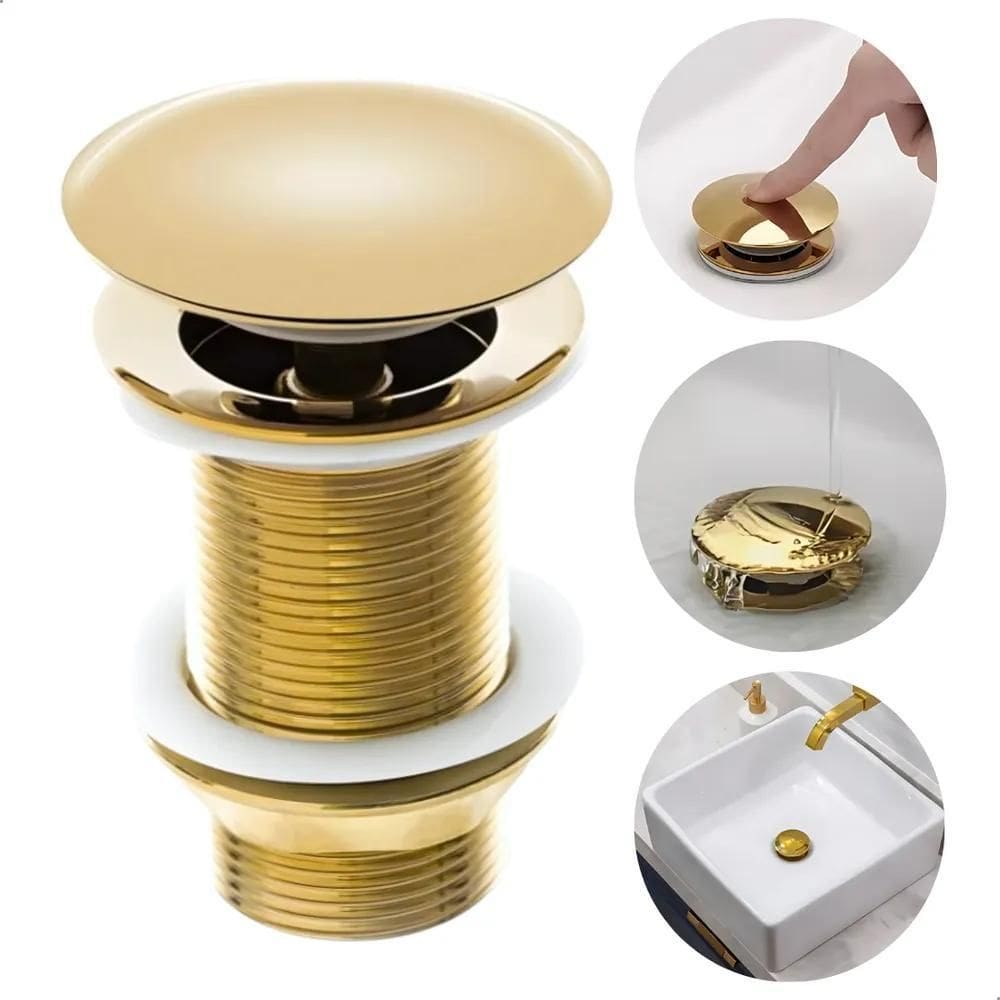 Válvula Click De Inox Para Cuba Banheiro Dourado/Gold 1.1/4