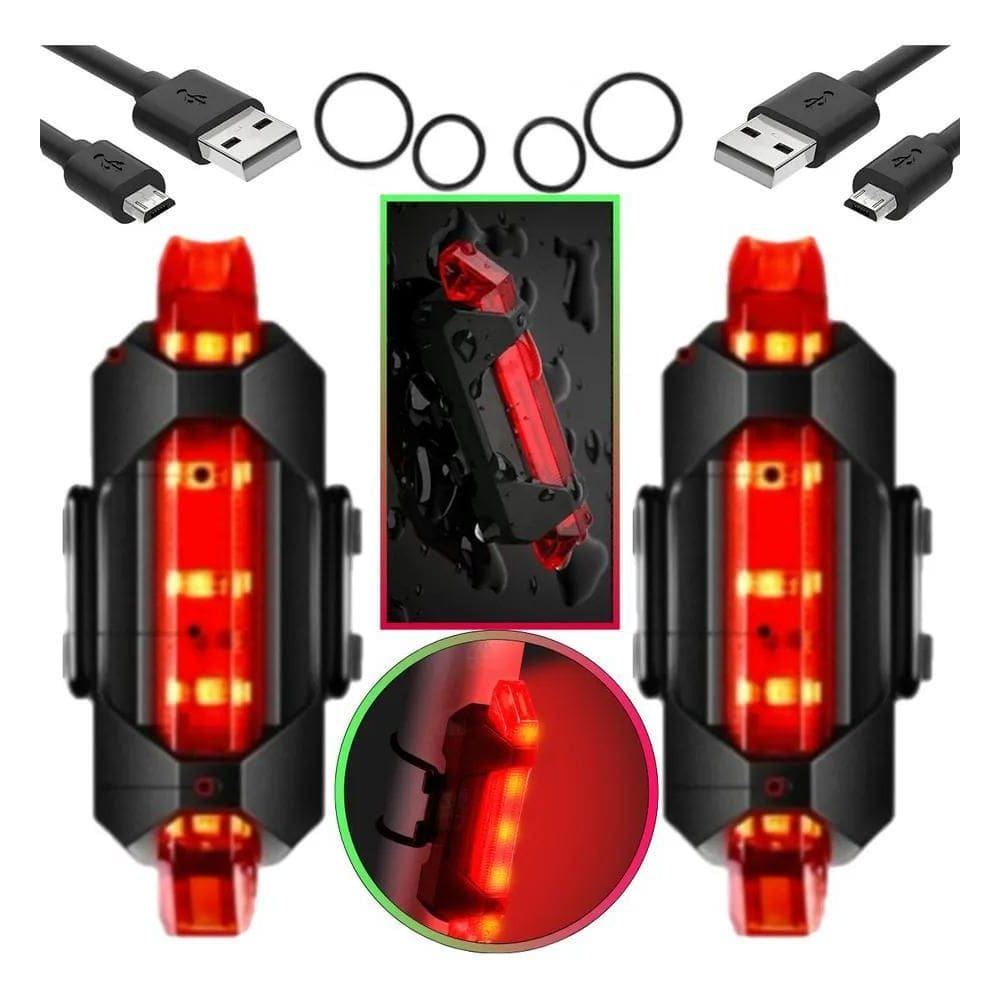 2X Kit 2 Sinalizadores Lanterna Led Traseiro Bike Recarregáv