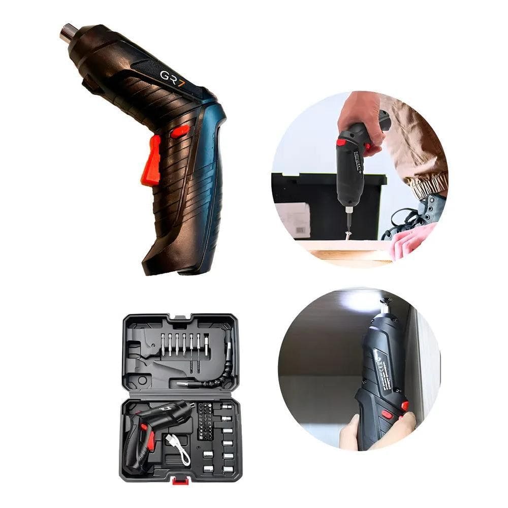 Kit Parafusadeira Elétrica Sem Fio 47 Chaves Fenda Cor Preto