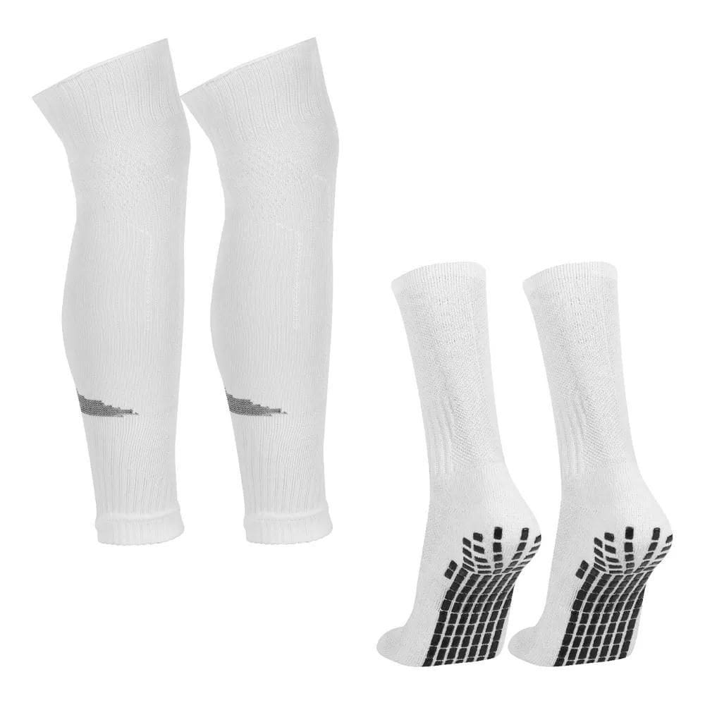 2X Kit Meia Antiderrapante E Meião Cortado Canelito Sem Pé