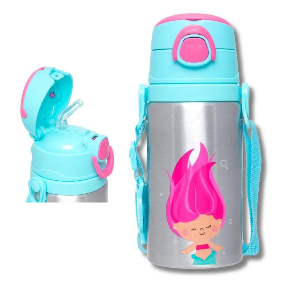 2X Garrafinha Infantil Escolar Aluminio Com Canudo 450Ml Bub