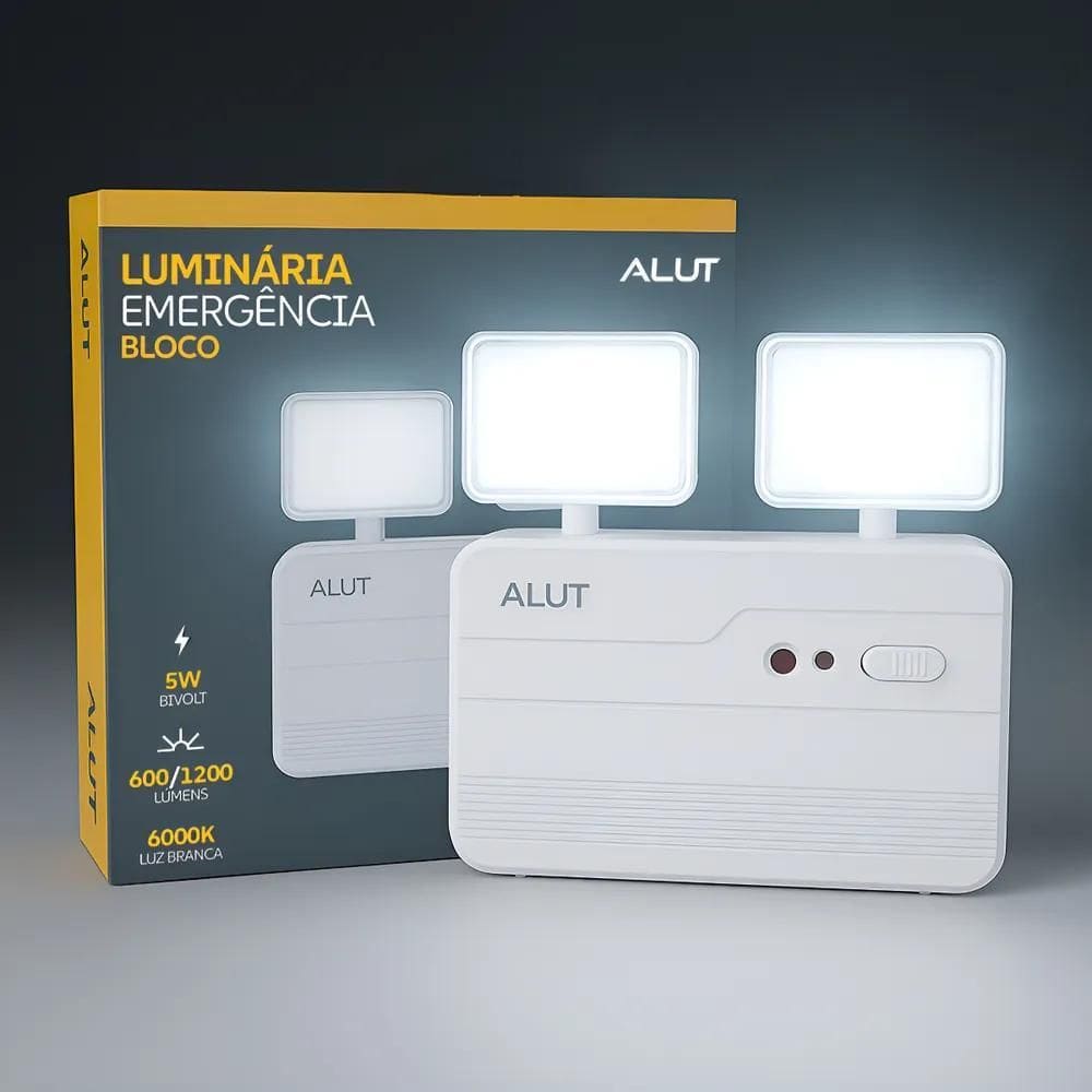 Luminaria Bloco Emergencia Led 2 Faróis Automatico 5W Branco