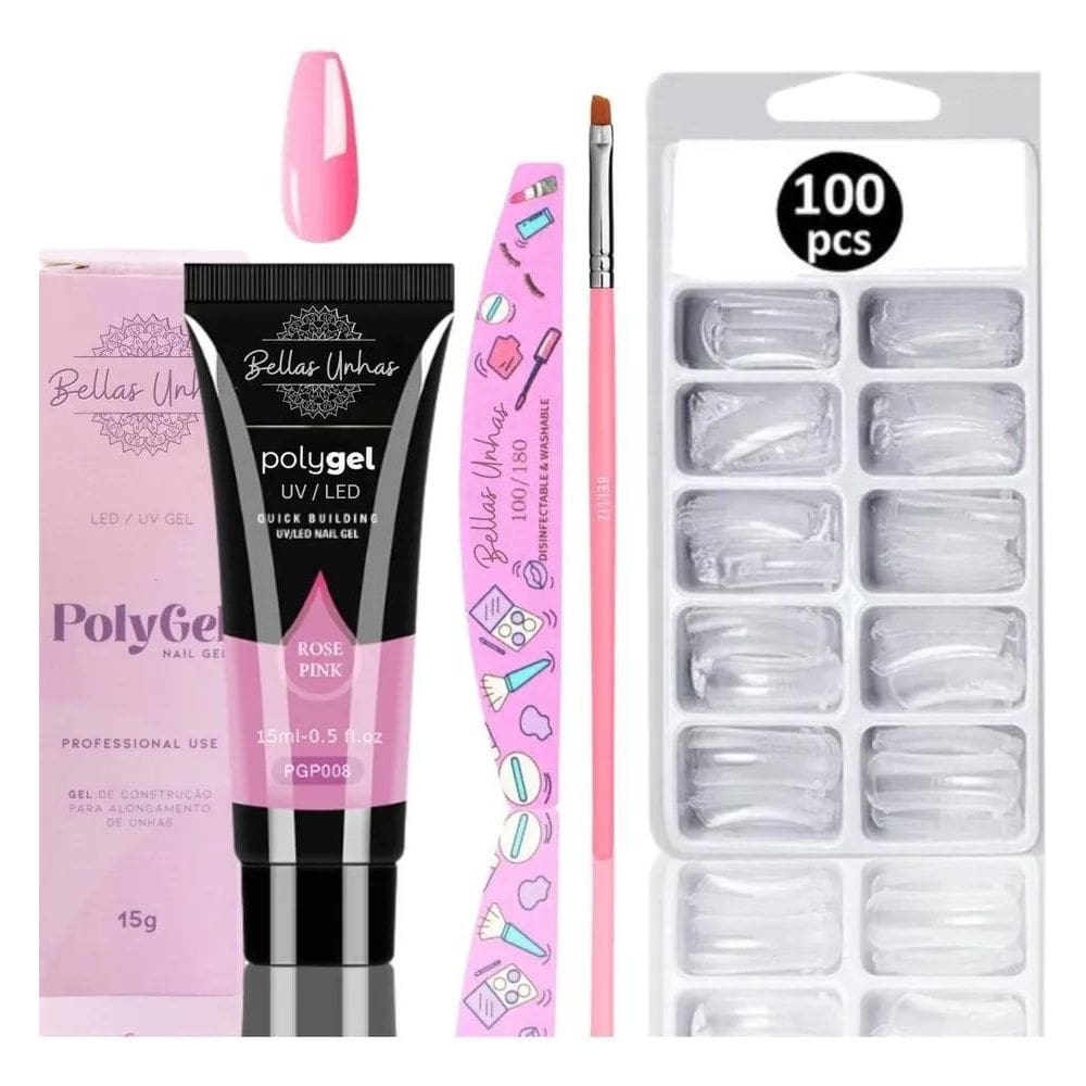 2X Kit Unha Gel Poligel Polygel Unhas Molde F1 Lixa Pincel