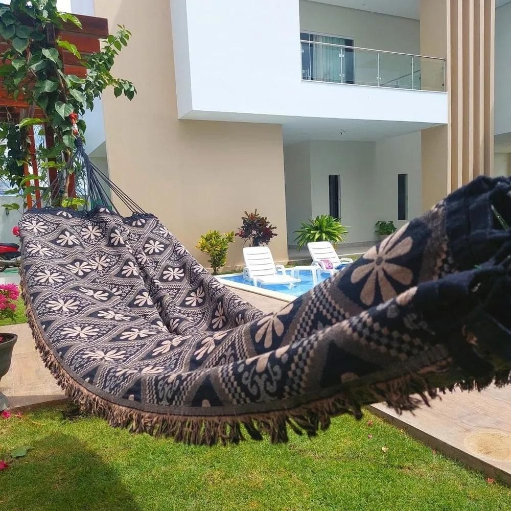 2X Rede De Dormir Casal Descanso Com Desenho Indiana Cor Mar