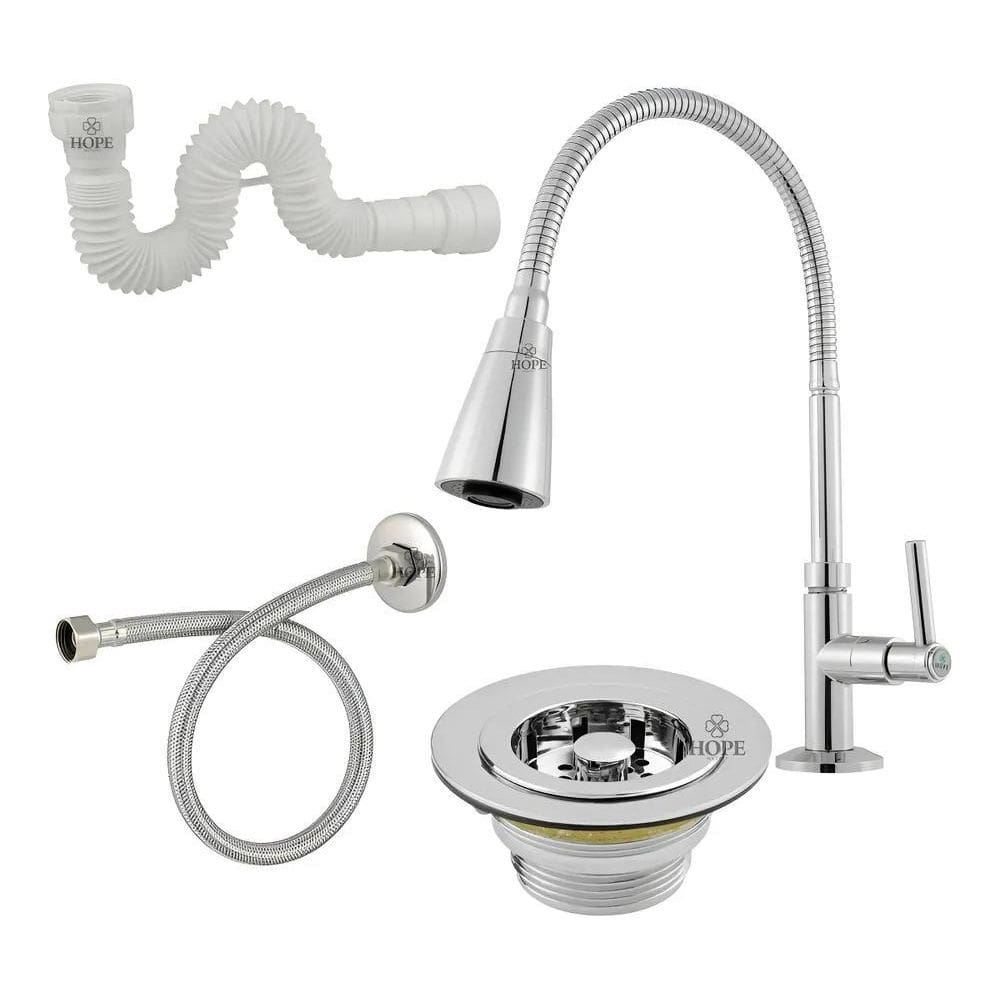 Kit Torneira Gourmet Bancada Mesa Abs Válvula+Sifão+Flexível