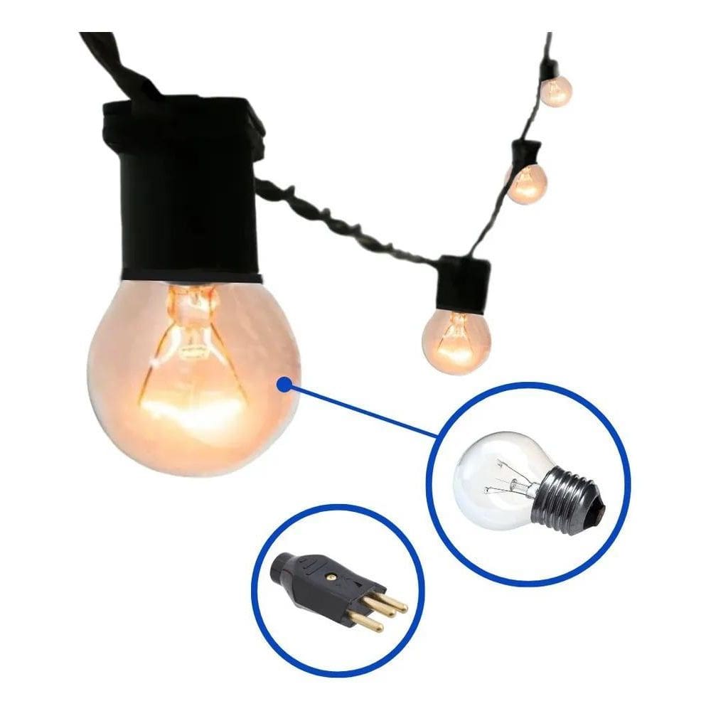 Varal De Luzes Cordao Festao 40 Mts Com Lampa Leitosa 110V
