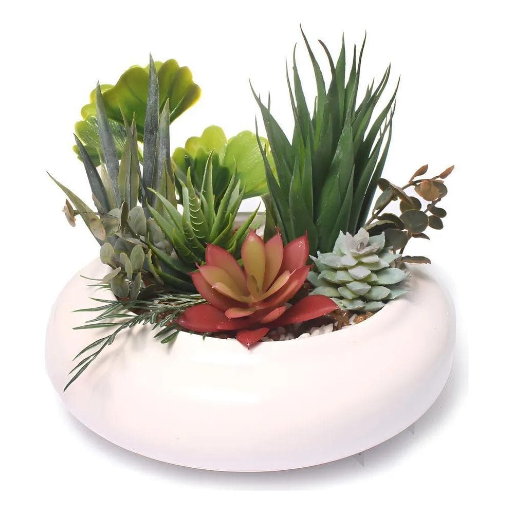 Arranjo Artificial Suculenta Vaso Ikebama Mesa Sala Jantar C