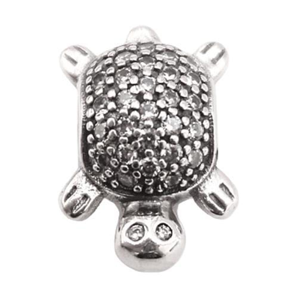Berloque Tartaruga Prata 925 Zircônias Fundo do Mar 14mm