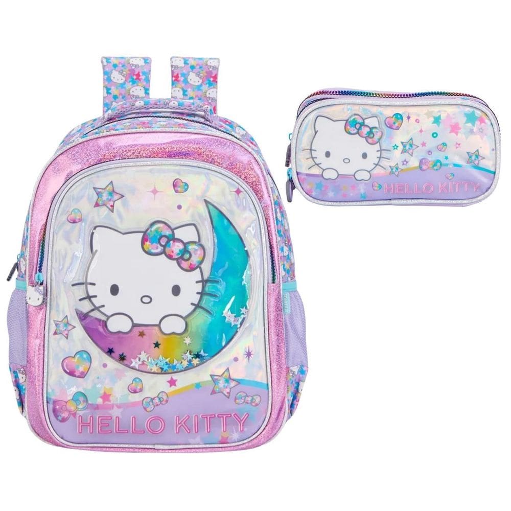 Kit Escolar Infantil Mochila Hello Kitty E Estojo 16 Litros