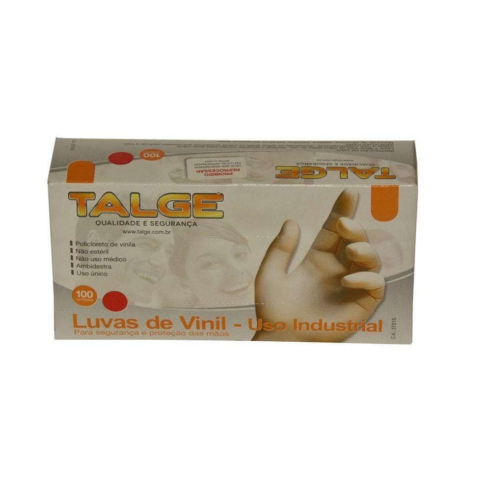 100 Luva Vinil Tamanho P Sem Pó - Marca Talge 1Pct