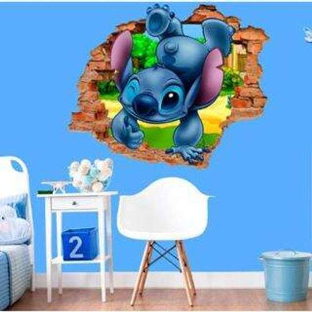 Adesivo De Parede Buraco 3D Infantil Stitch