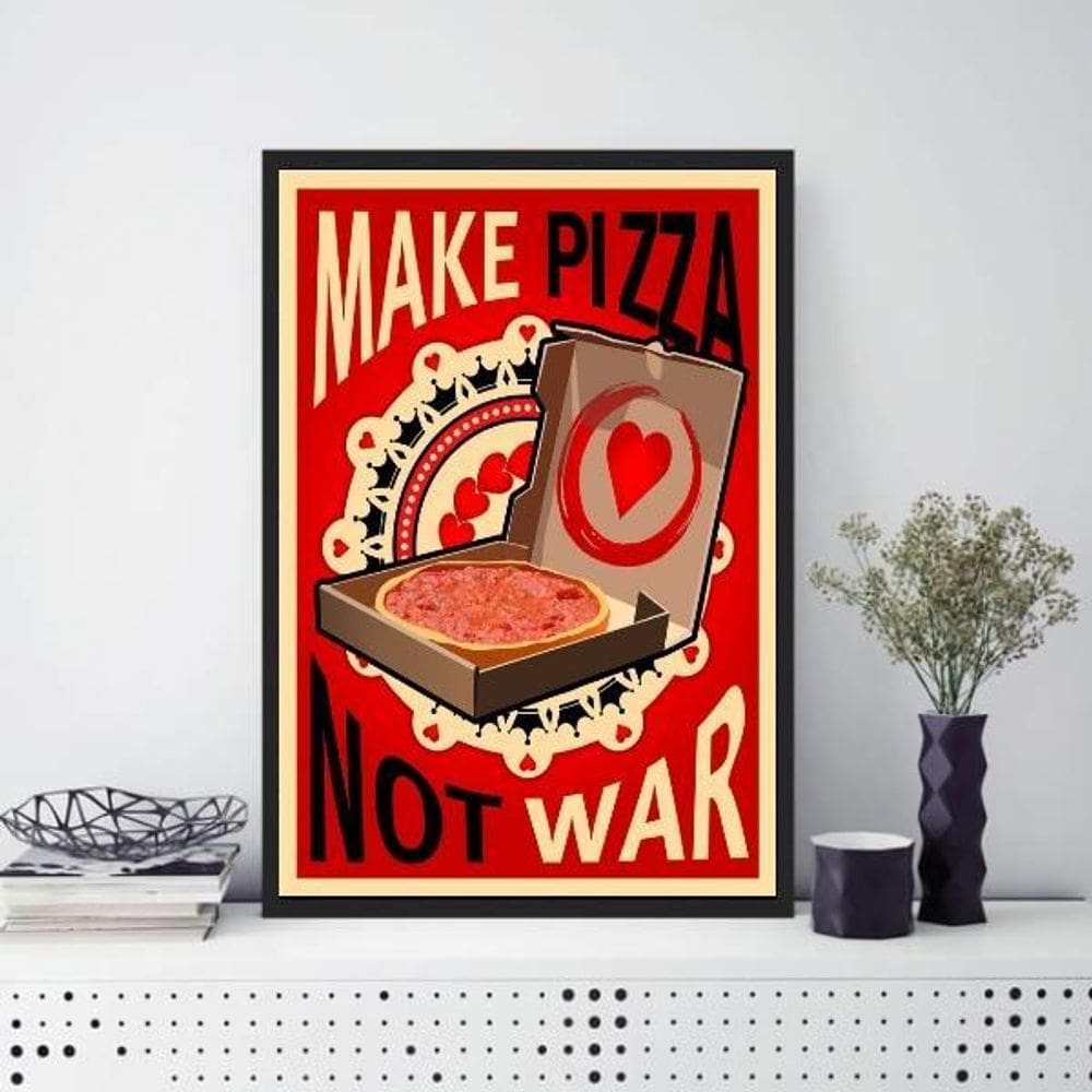 Quadro Make Pizza Not War Moldura Preta Com Vidro 45X34Cm