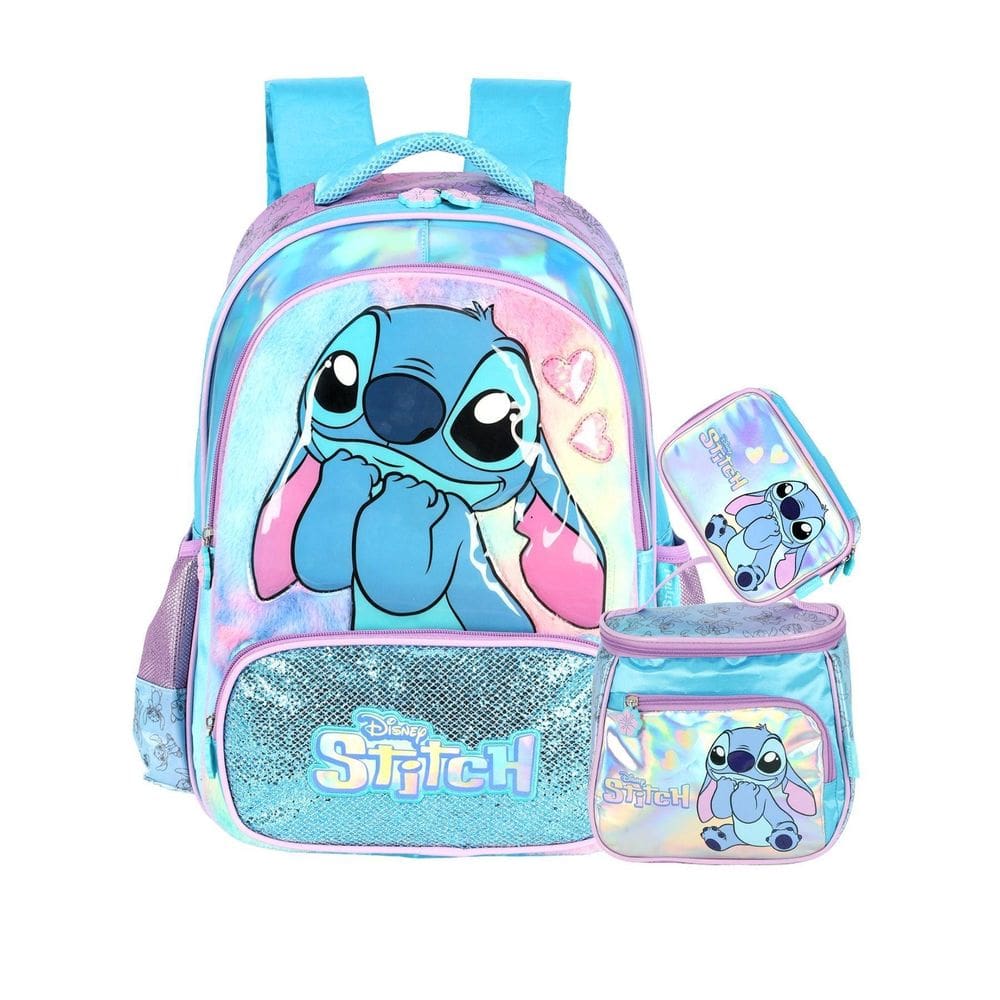 Kit Lilo Stitch Mochila Costas + Lancheira + Estojo Box Luxo