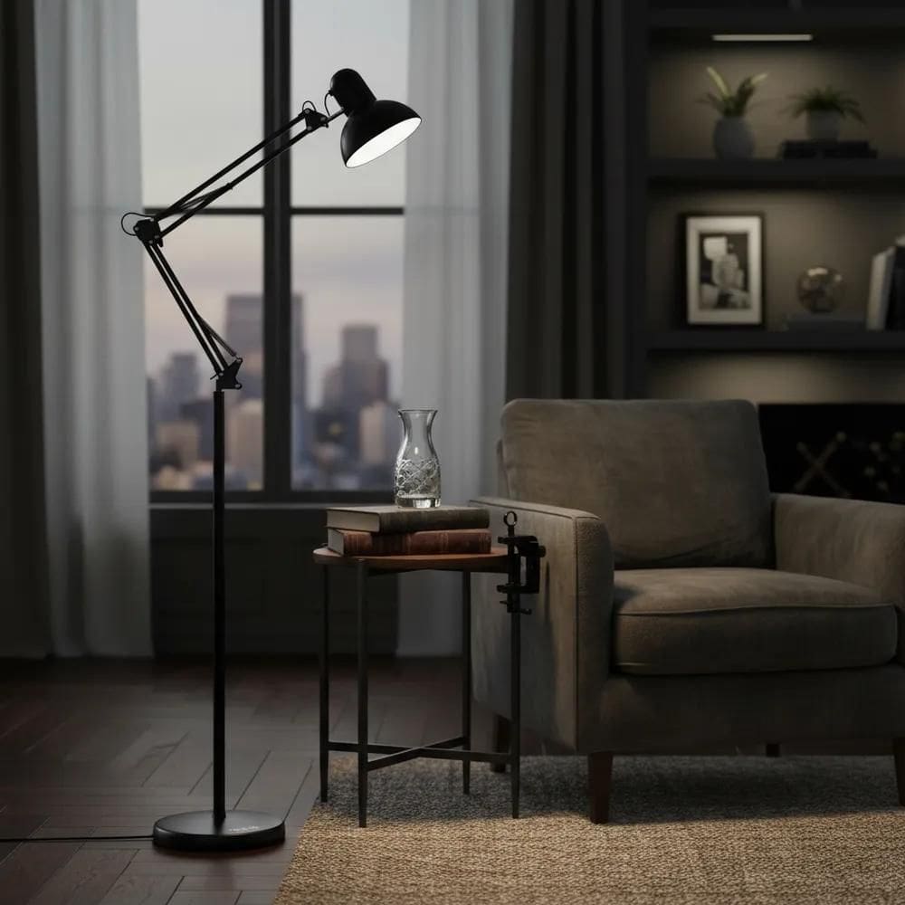 Luminaria De Chão 1,90M Articulada Abajour De Chão Co Preto