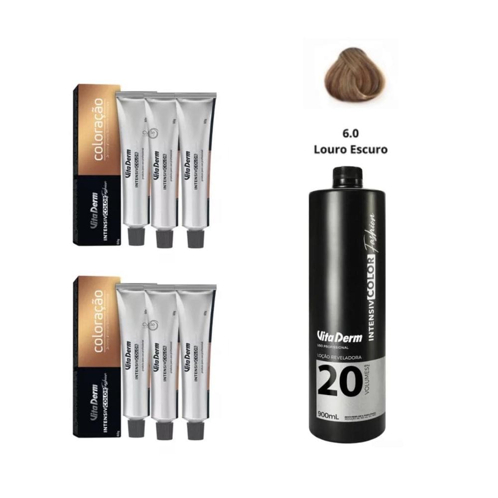 6 Unidades Coloração Vita Derm 6.0 + 1 Ox 20 Vol 900Ml