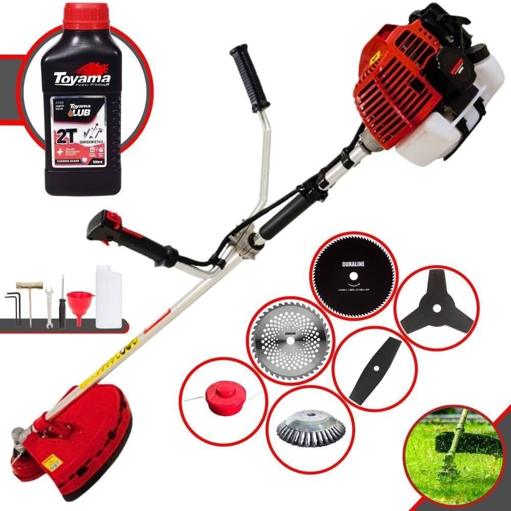 Roçadeira Kawashima Kw43l À Gasolina 43c 1,7hp + Faca 2 Pontas + Faca 40 Dentes + Faca 80 Dentes + Escova 38 Cerdas + Óleo