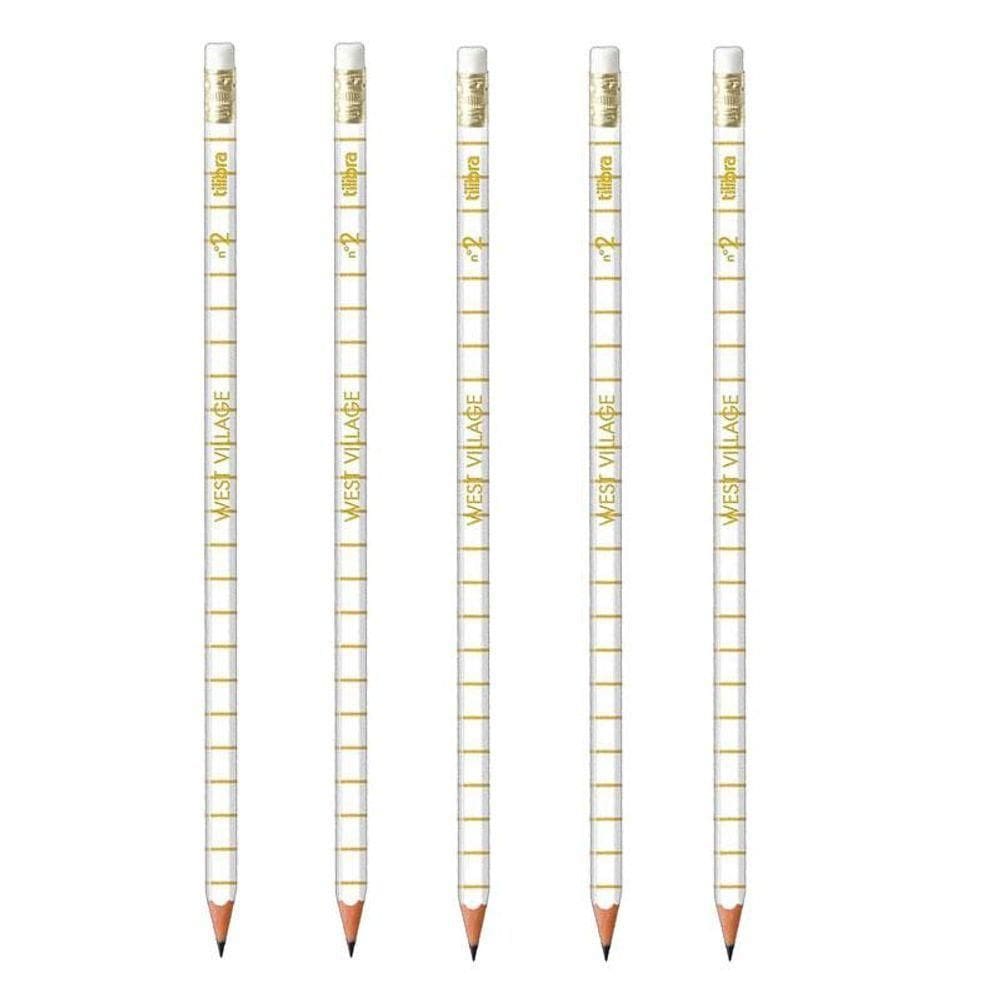 Lápis De Escrever West Village Branco Com Borracha 5 Unidades - Tilibra