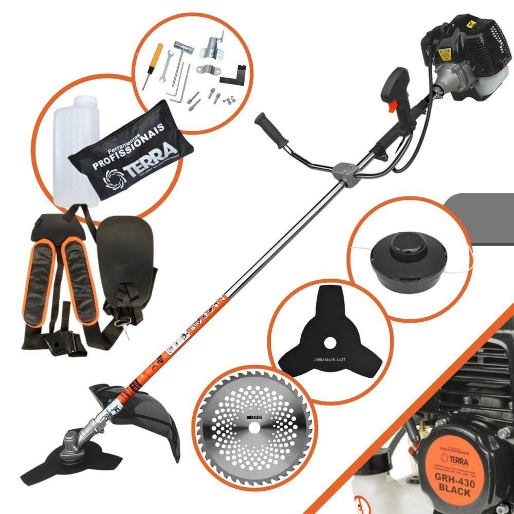 Roçadeira Profissional Lateral Terra Grh430 À Gasolina 43cc 2t 1,7hp + Faca 40 Dentes Duraline 255mm 2mm - 2552540gcjb