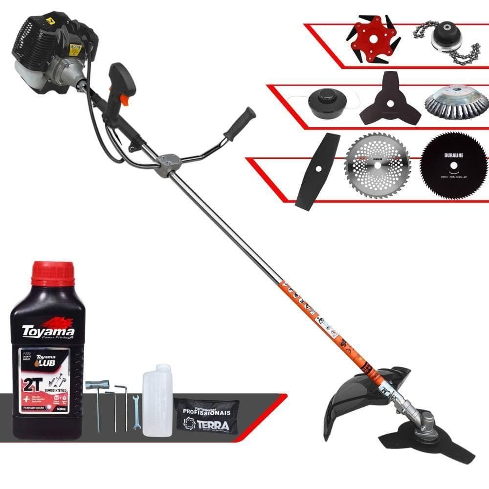 Roçadeira Terra Grh430 À Gasolina 43cc 1,7hp + Faca 2 Pontas + Faca 40 Dentes + Faca 80 Dentes + Faca 6 Pontas