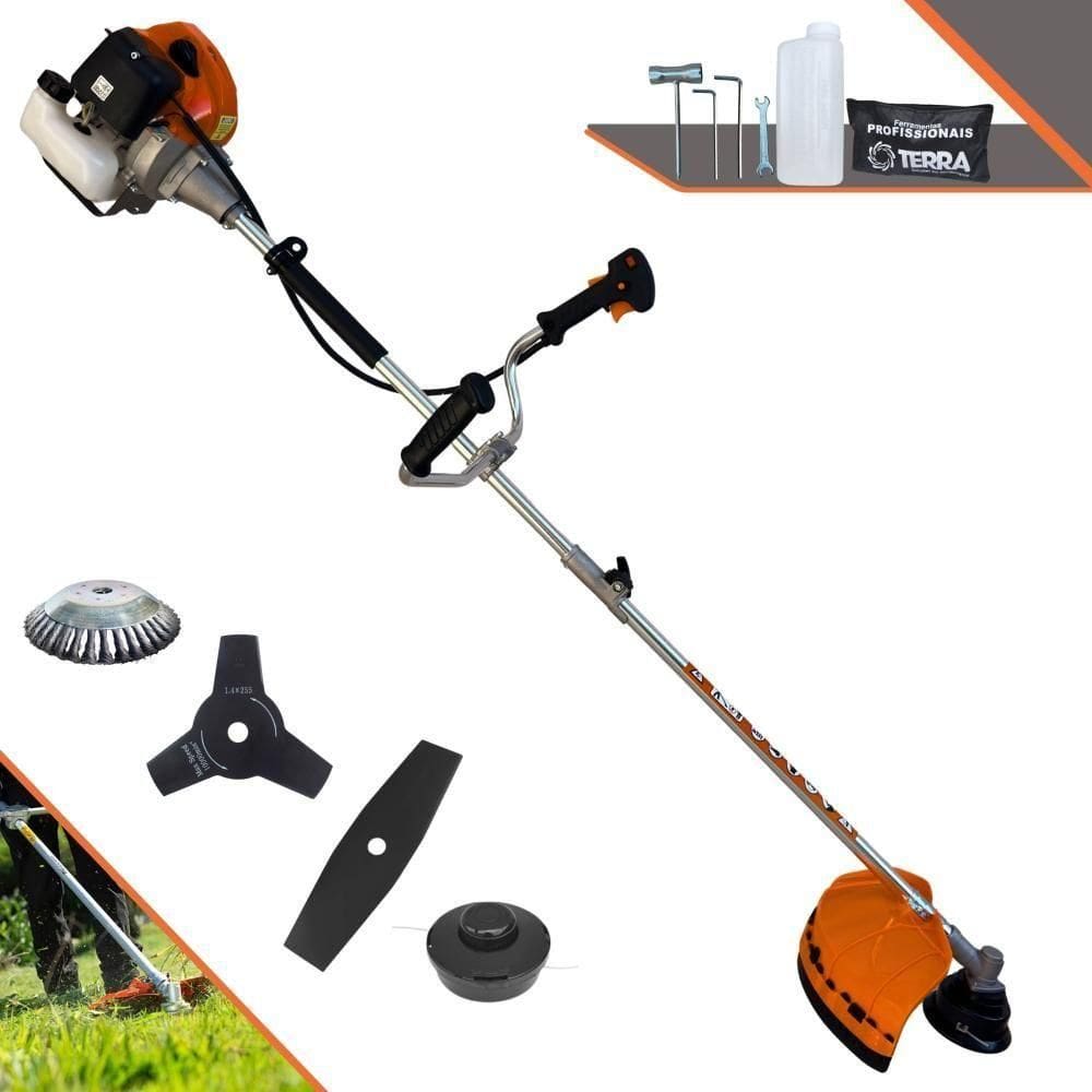 Roçadeira Profissional Lateral Terra Grhb430 À Gasolina 43cc 2t 1,7hp + Faca 3 Pontas Duraline 255mm 2,9mm + Escova Rot