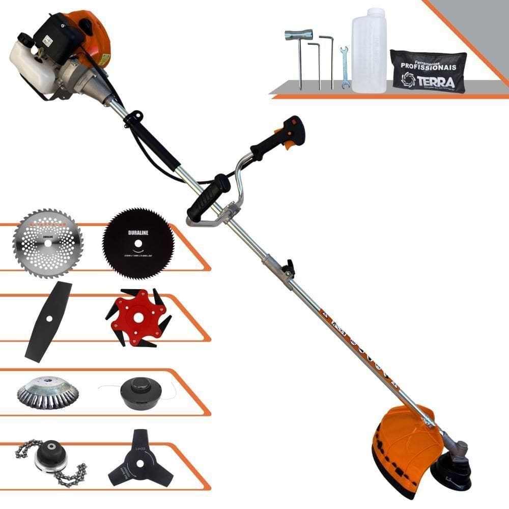 Roçadeira Profissional Terra Grhb430 À Gasolina 43cc 2t 1,7hp + Faca 3 Pontas + Faca 40 Dentes + Faca 80 Dentes+ Faca 6