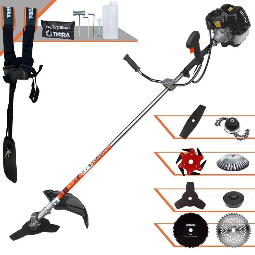 Roçadeira Profissional Terra Grh430 À Gasolina 43cc 1,7hp + Faca 2 Pontas + Faca 40 Dentes + Faca 80 Dentes + Faca 6 Po