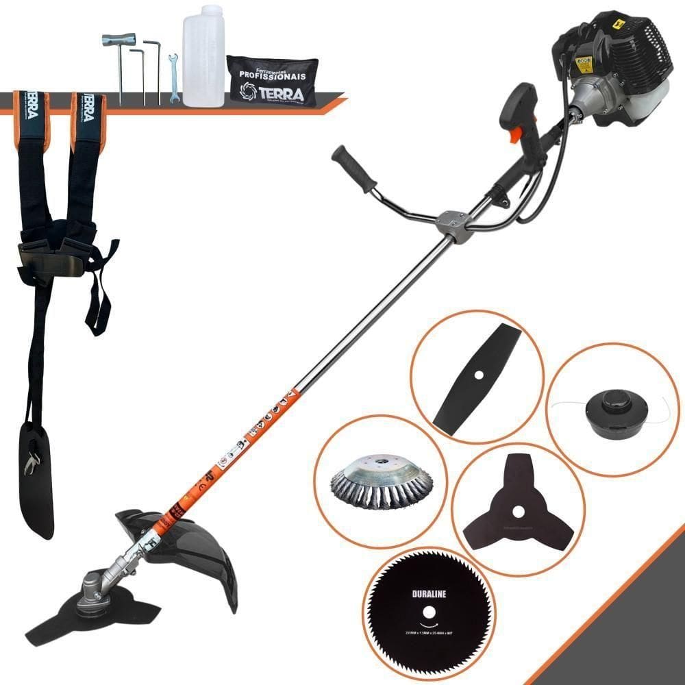 Roçadeira Profissional Lateral Terra Grh430 À Gasolina 43cc 1,7hp + Faca 2 Pontas 330mm 2,7mm + Faca 80 Dentes 255mm 1,