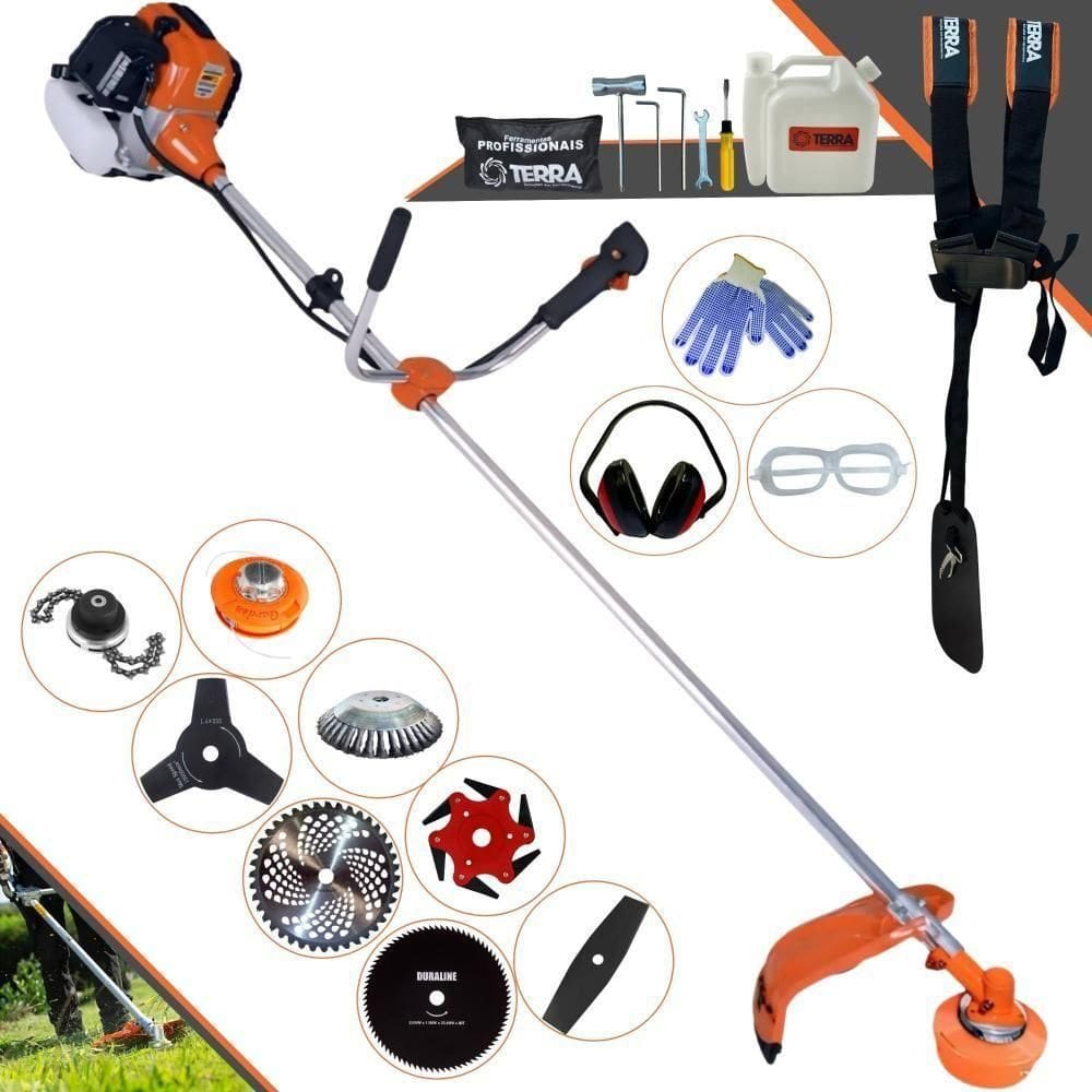 Roçadeira Lateral Terra Gr520xp À Gasolina 52cc 2t 2,5hp + Faca 2 Pontas + Faca 3 Pontas + Faca 6 Pontas + Faca 80 Dentes
