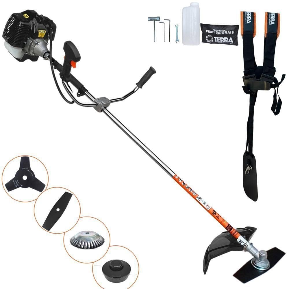Roçadeira Profissional Lateral Terra Grh520 À Gasolina 52cc 2t 2,5hp + Faca 3 Pontas Duraline 255mm 2,9mm + Escova Rota
