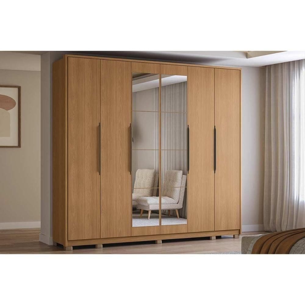 Guarda Roupa Casal 6 Portas (2 C- Espelho) E 4 Gavetas C- Pés Cb01t581 Canela - Kappesberg