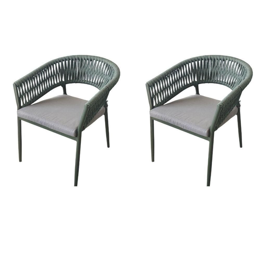 Kit 2 Cadeiras Ravello Caraíva Fratini Encosto Corda Náutica Assento Acquablock Base Alumínio Verde