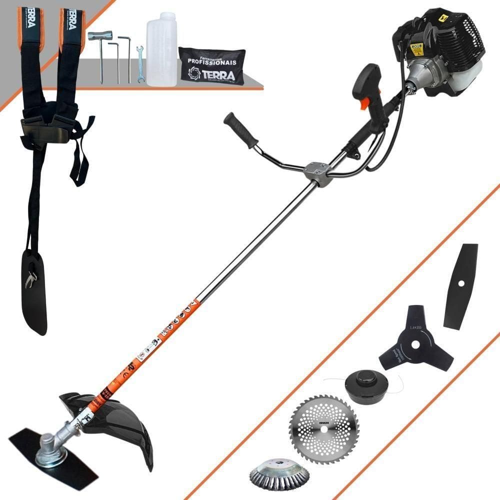 Roçadeira Terra Grh520 À Gasolina 52cc 2,5hp + Faca 3p Duraline 255mm 2,9mm + Faca 40d Duraline 255mm 2mm
