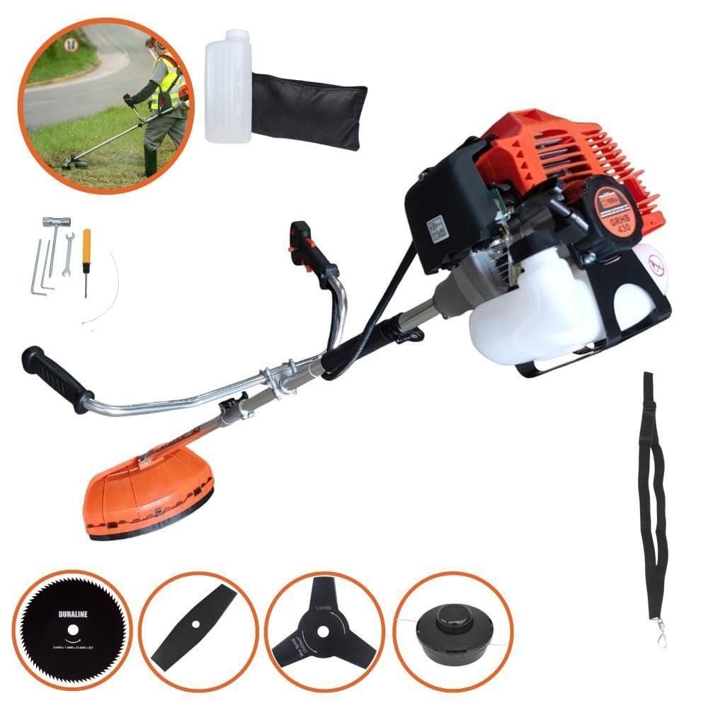 Roçadeira Profissional Lateral Terra Grhb430 À Gasolina 43cc 2t 1,7hp + Faca 3 Pontas Duraline 255mm 2,9mm + Faca 80 De