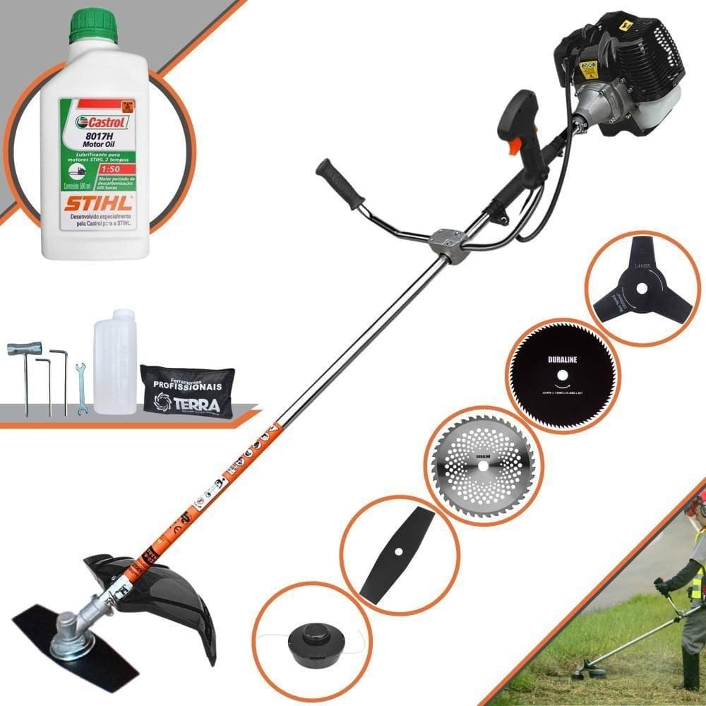 Roçadeira Profissional Terra Grh520 À Gasolina 52cc 2,5hp + Faca 3p 255mm + Faca 40d Duraline 255mm + Faca 80d 255mm +