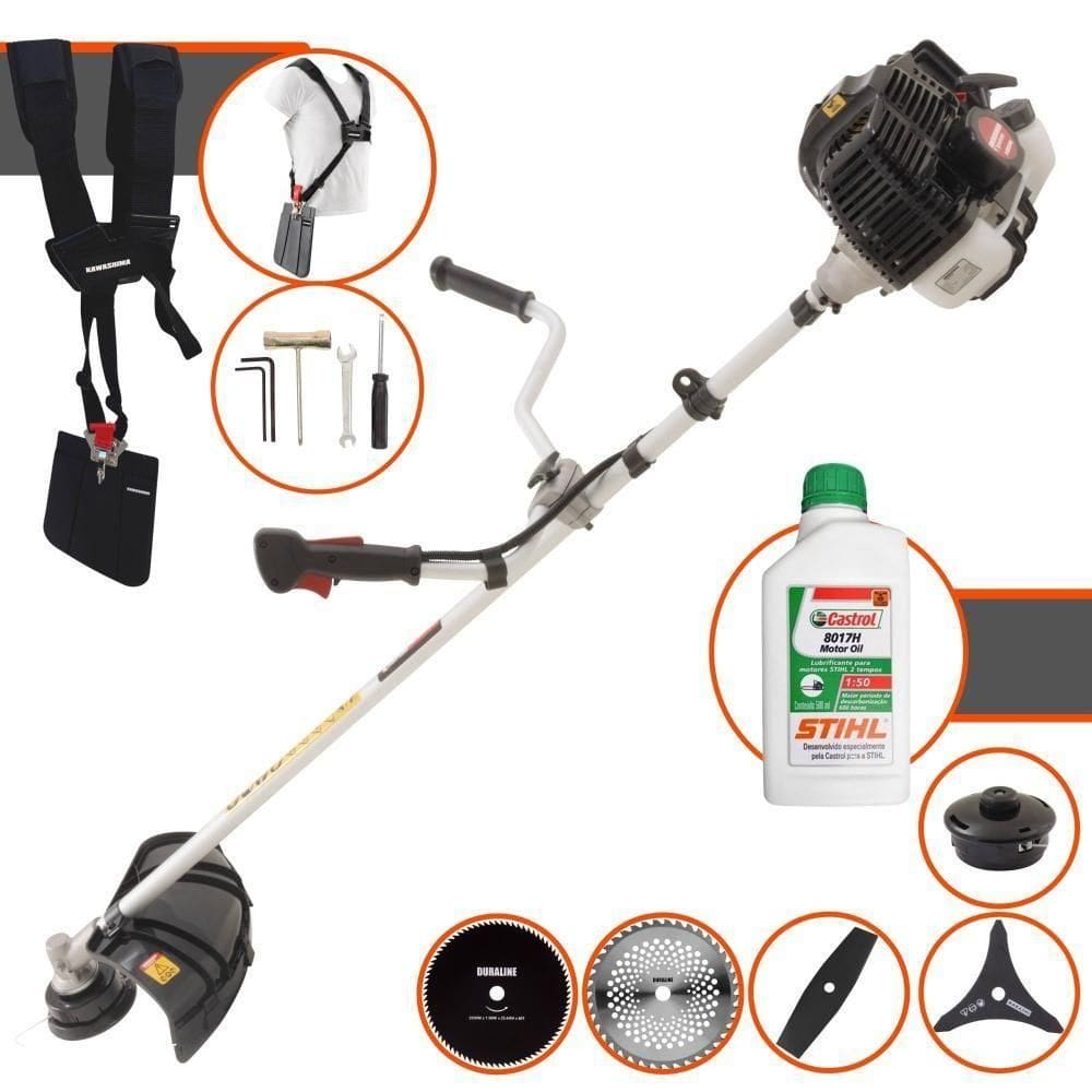 Roçadeira Profissional Lateral Kawashima Kw52le À Gasolina 52c 2,5hp 2t + Faca 2 Pontas + Faca 40 Dentes + Faca 80 Dent