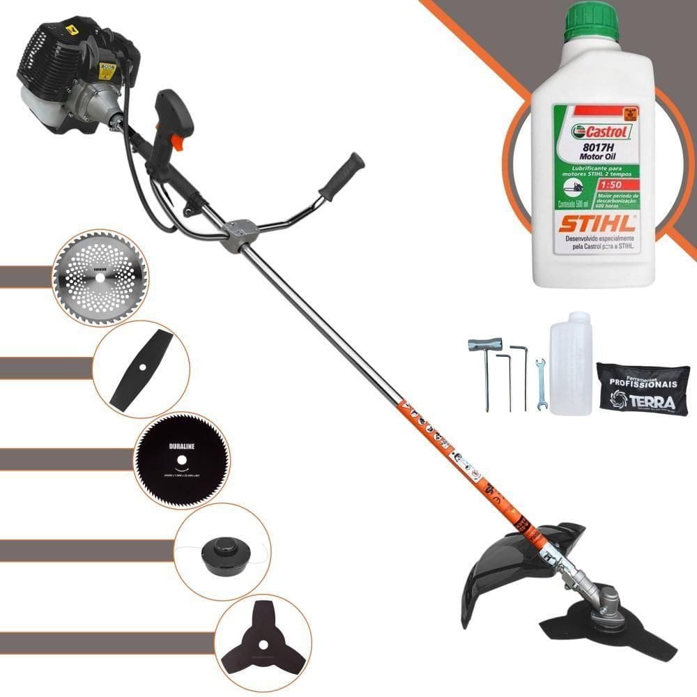Roçadeira Profissional Terra Grh430 À Gasolina 43cc 1,7hp + Faca 2 Pontas 330mm + Faca 40 Dentes 255mm + Faca 80 Dentes