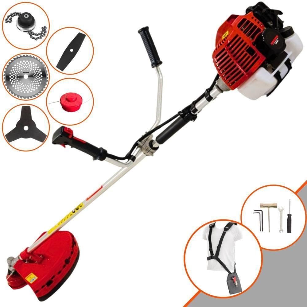 Roçadeira Profissional Lateral Kawashima Kw52l À Gasolina 52c 2,5hp + Faca 2 Pontas Duraline 330mm + Faca 40 Dentes Dur