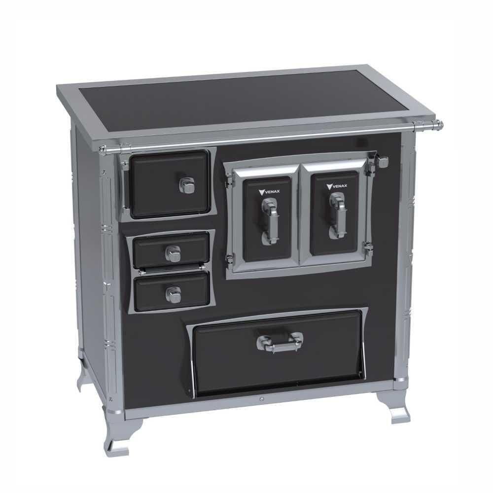 Fogão A Lenha N° 01 Venax Século Xviii Gii Premium Preto Gab. Chapa Vitrocerâmica Saída Direita Sem Tampa